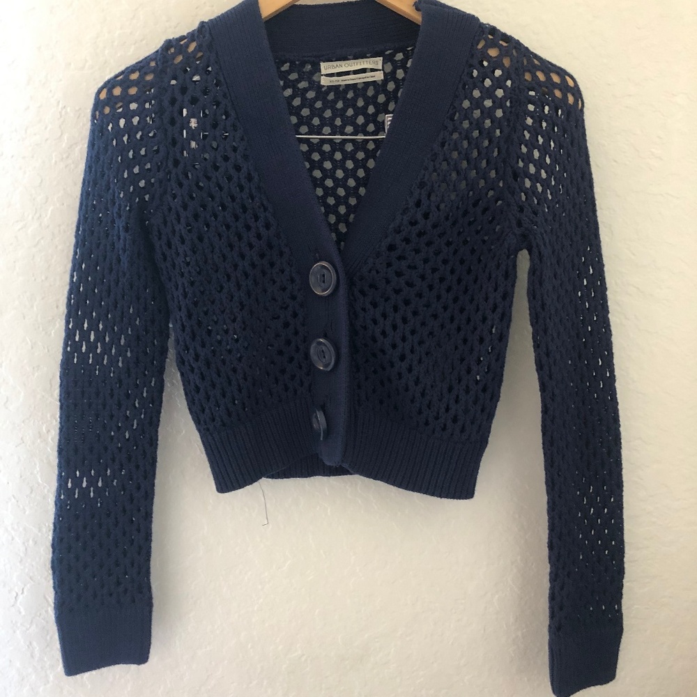 NWOT Navy Button Cropped Cardigan